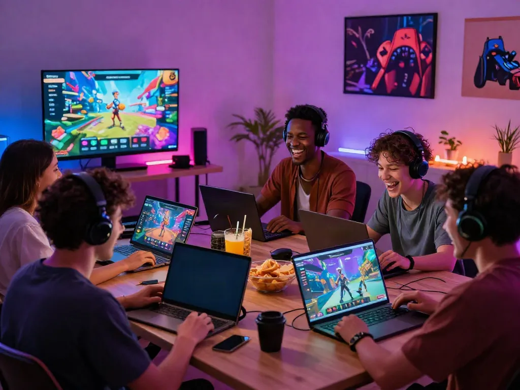 Exciting gaming atmosphere as users engage on https://manclub1.jp.net/ platform in a cozy living room.