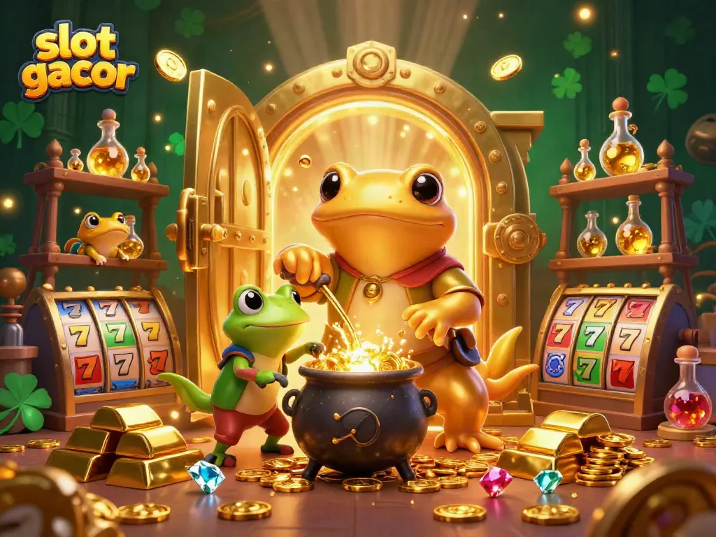Engage with slot gacor magic as a golden salamander alchemist creates riches and jackpots.
