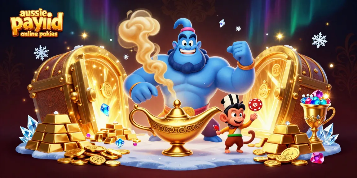 Experience the thrill of aussie payid online pokies with whimsical characters in a rich, vibrant casino scene.