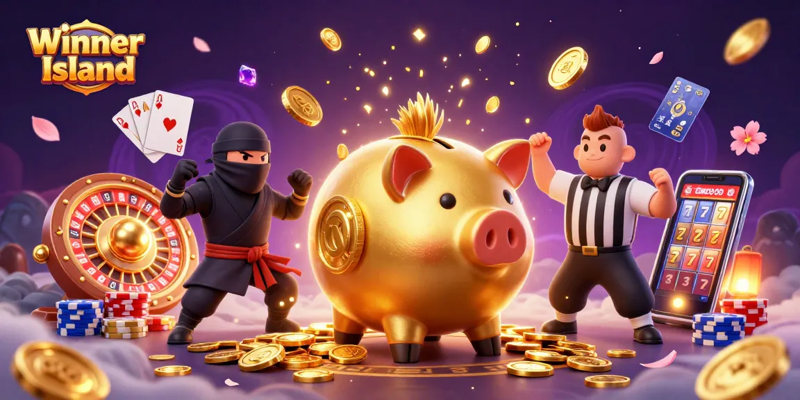 Experience the excitement at Winner Island with dynamic casino elements, featuring vivid characters and vibrant game elements.