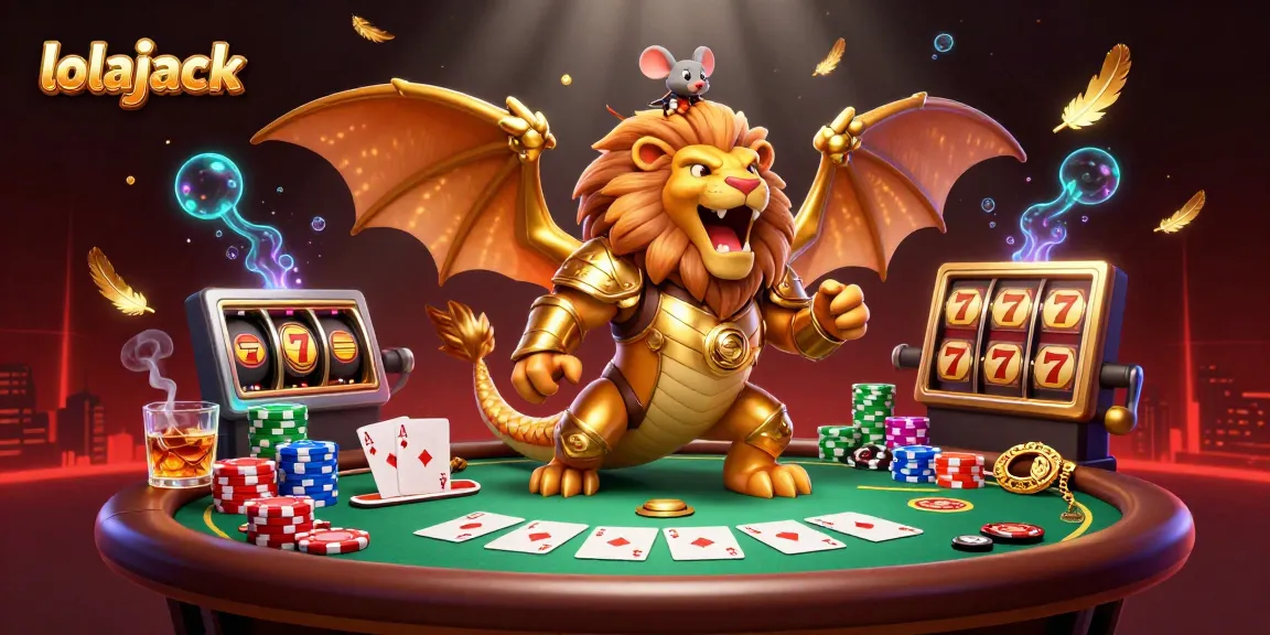 Experience the thrill of lolajack with a triumphant chimera and poker scene full of dynamic elements.